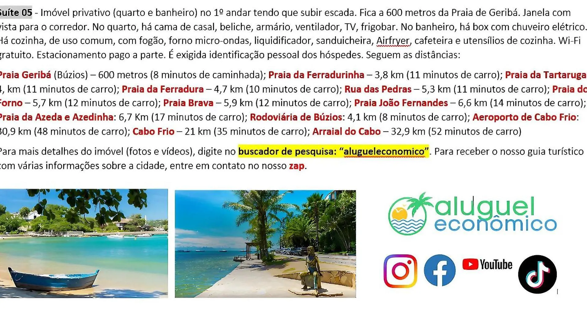 Búzios - Geribá - Aluguel Econômico Apartamento