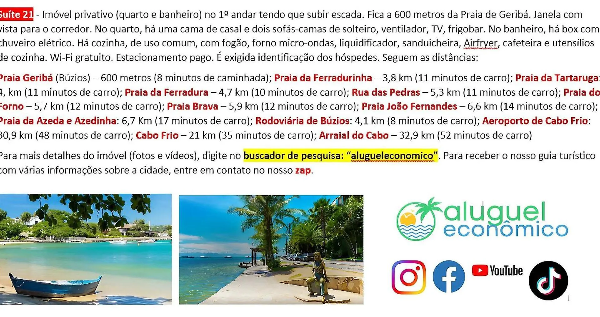 Búzios - Geribá - Aluguel Econômico Apartamento