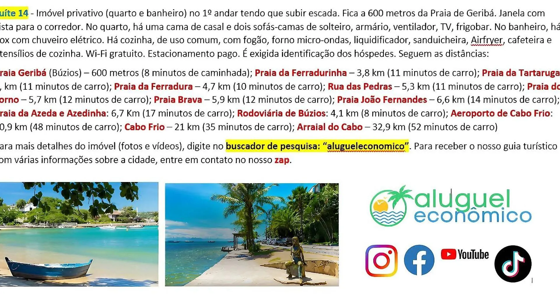 Búzios - Geribá - Aluguel Econômico Apartamento