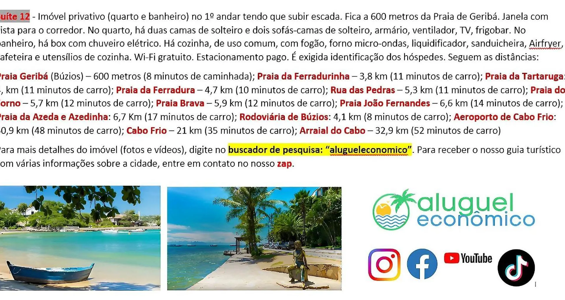 Búzios - Geribá - Aluguel Econômico Apartamento