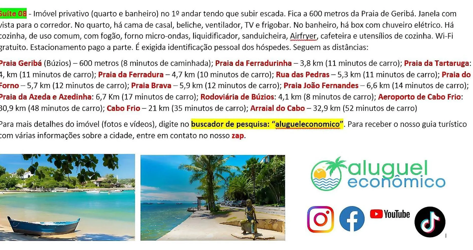 Búzios - Geribá - Aluguel Econômico Apartamento