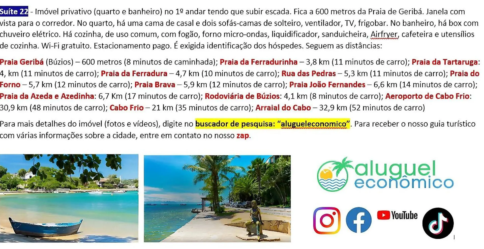 Búzios - Geribá - Aluguel Econômico Apartamento