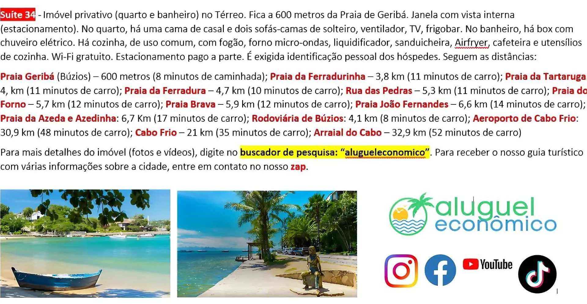 Búzios - Geribá - Aluguel Econômico Apartamento 0*,
