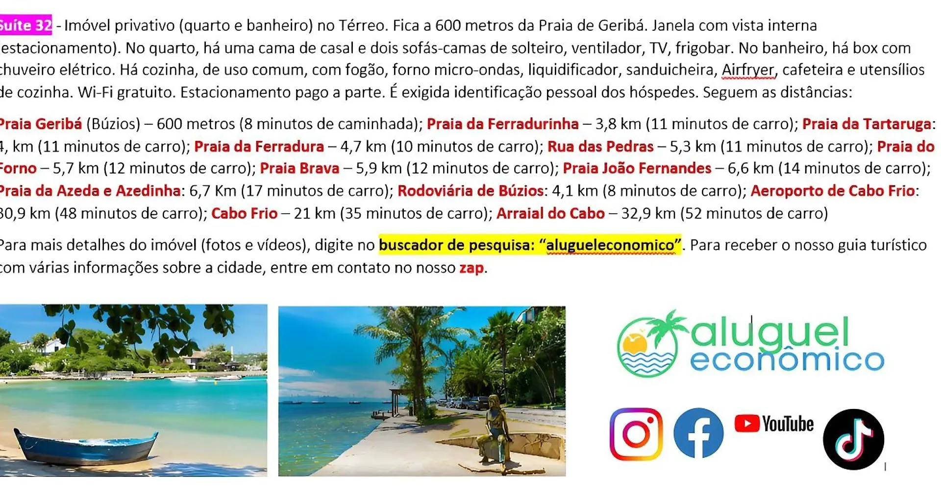 Búzios - Geribá - Aluguel Econômico Apartamento