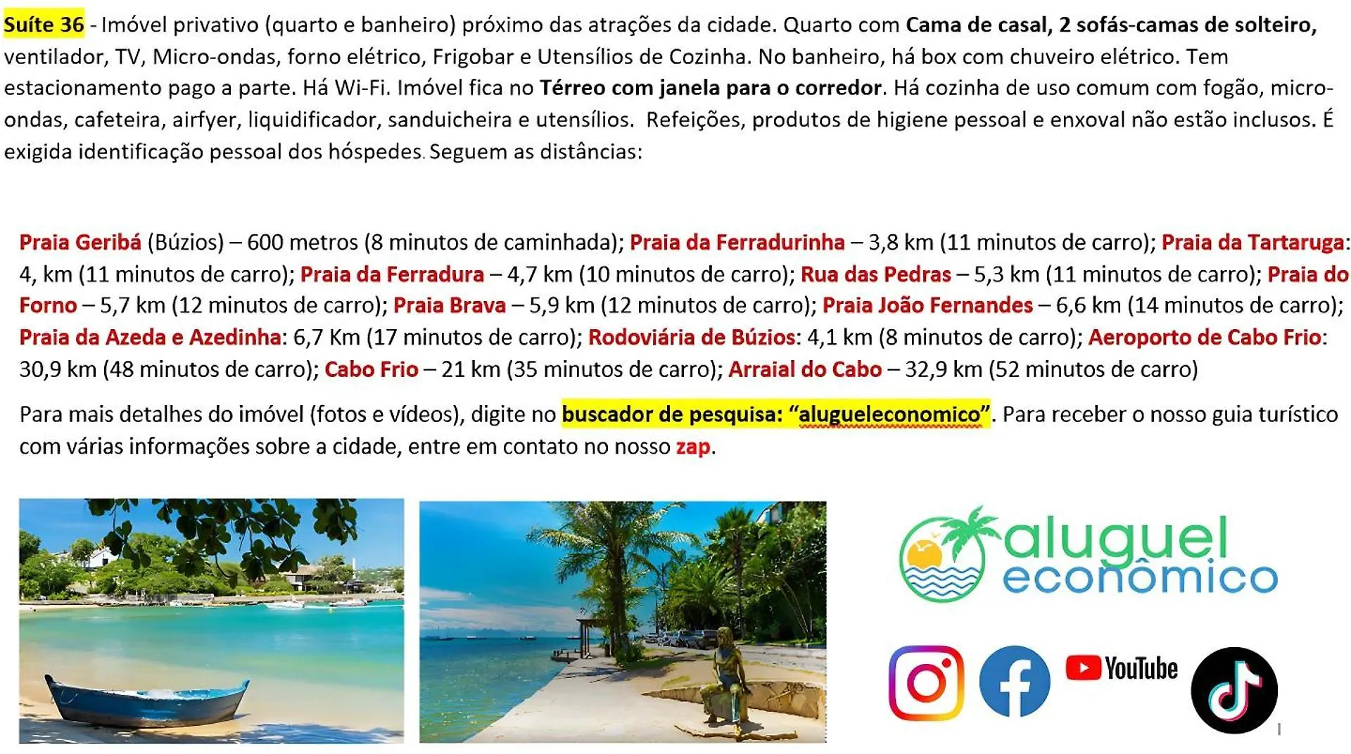 Búzios - Geribá - Aluguel Econômico Apartamento